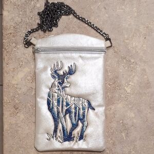 Silver Crossbody Bag with Deer Design